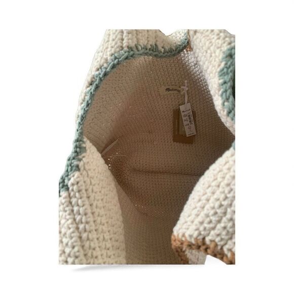 Madewell Hand-Crocheted Ivory Sage Green Shopper Tote Bag - New With Tags - Picture 3 of 4